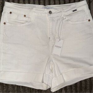 JUDY BLUE WHITE DENIM CUFFED SHORTS NWT LARGE